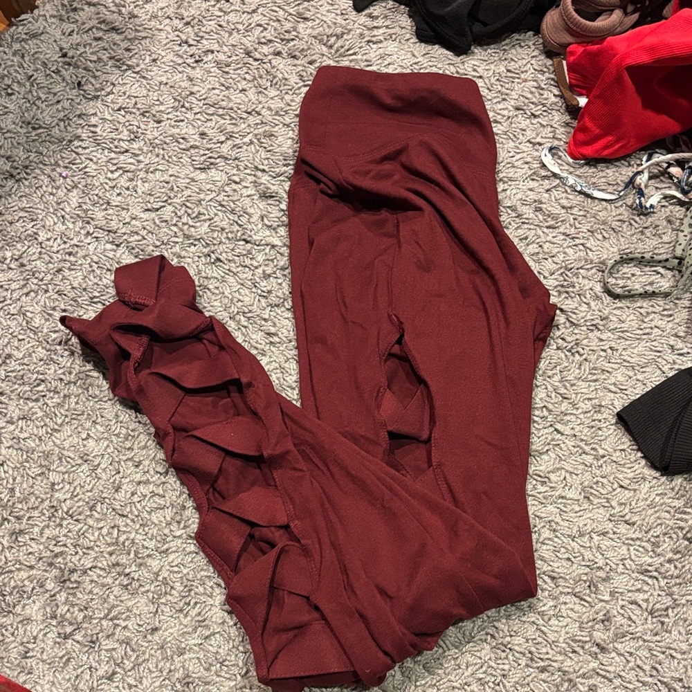 Express Maroon Ruffle Leggings